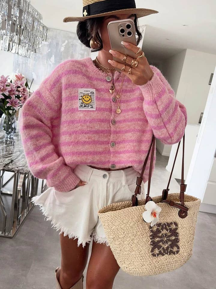 Annabelle Striped Cardigan-Pink for wholesale by Catwalk Wholesale