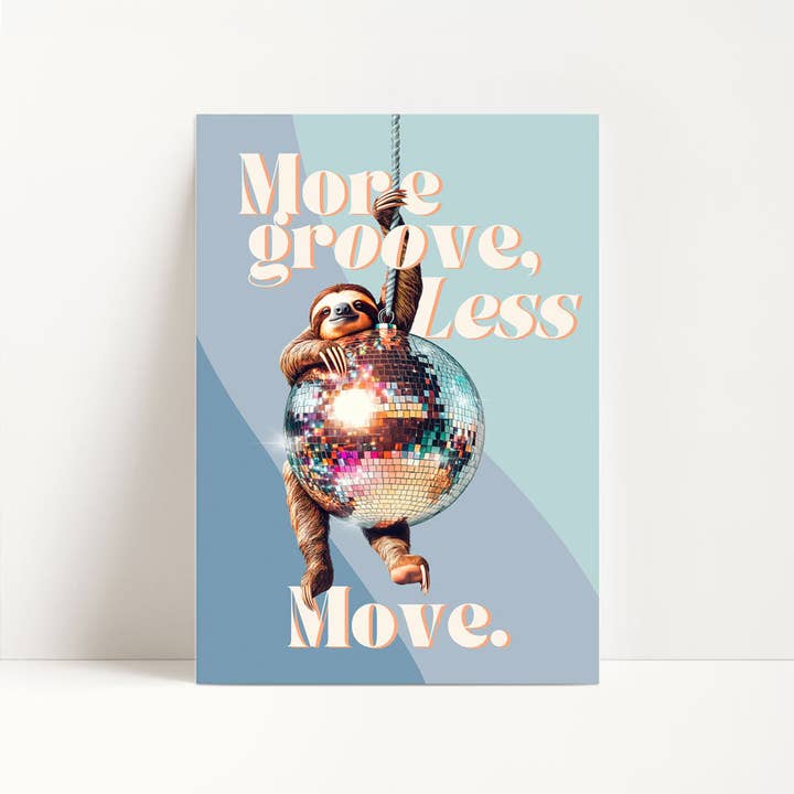 Stampa di bradipo con palla da discoteca per la vendita all'ingrosso da parte di Enchanted Eden Prints