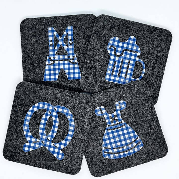 Wool Biergarten Duitse Houtskool Gingham Onderzetters Set van 4 voor wholesale door Mystic Hula, LLC