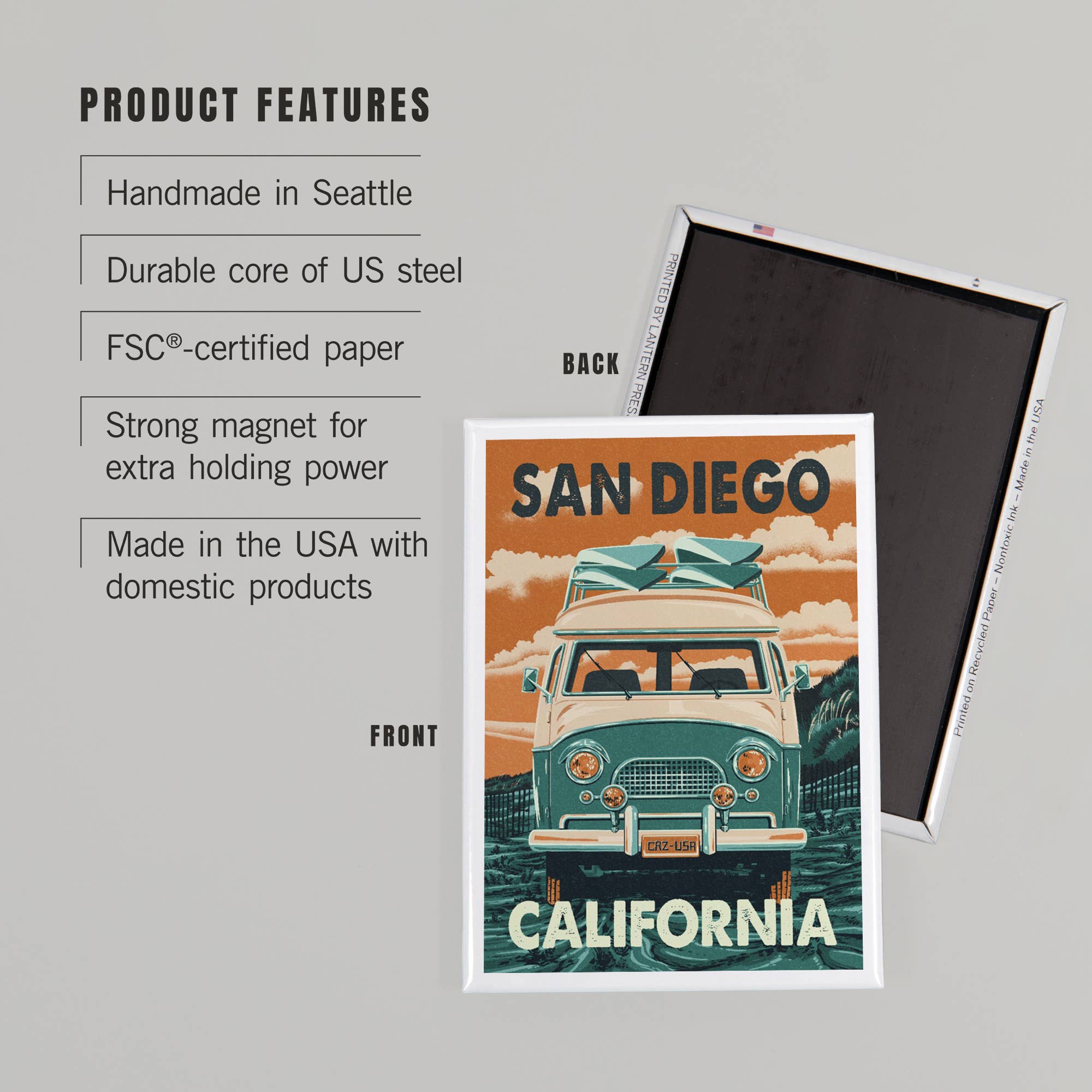 Lantern Press - Wholesale Magnet - MAGNET San Diego, California, Camper Van 22