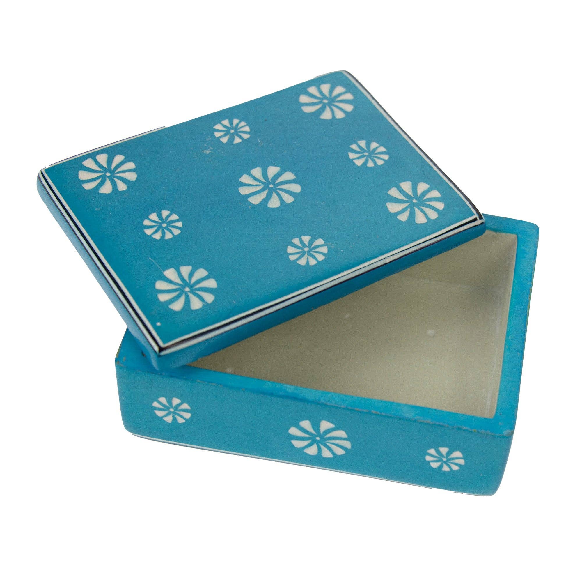 Global Crafts - Wholesale Decorative Box - Soapstone Carved Box, Turquoise Tribal Etching3