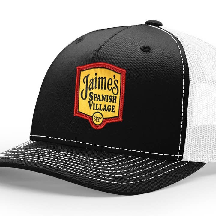 Snapback 5 panneaux camionneur noir et rouge de Jaime pour la vente par Jaime's Spanish Village