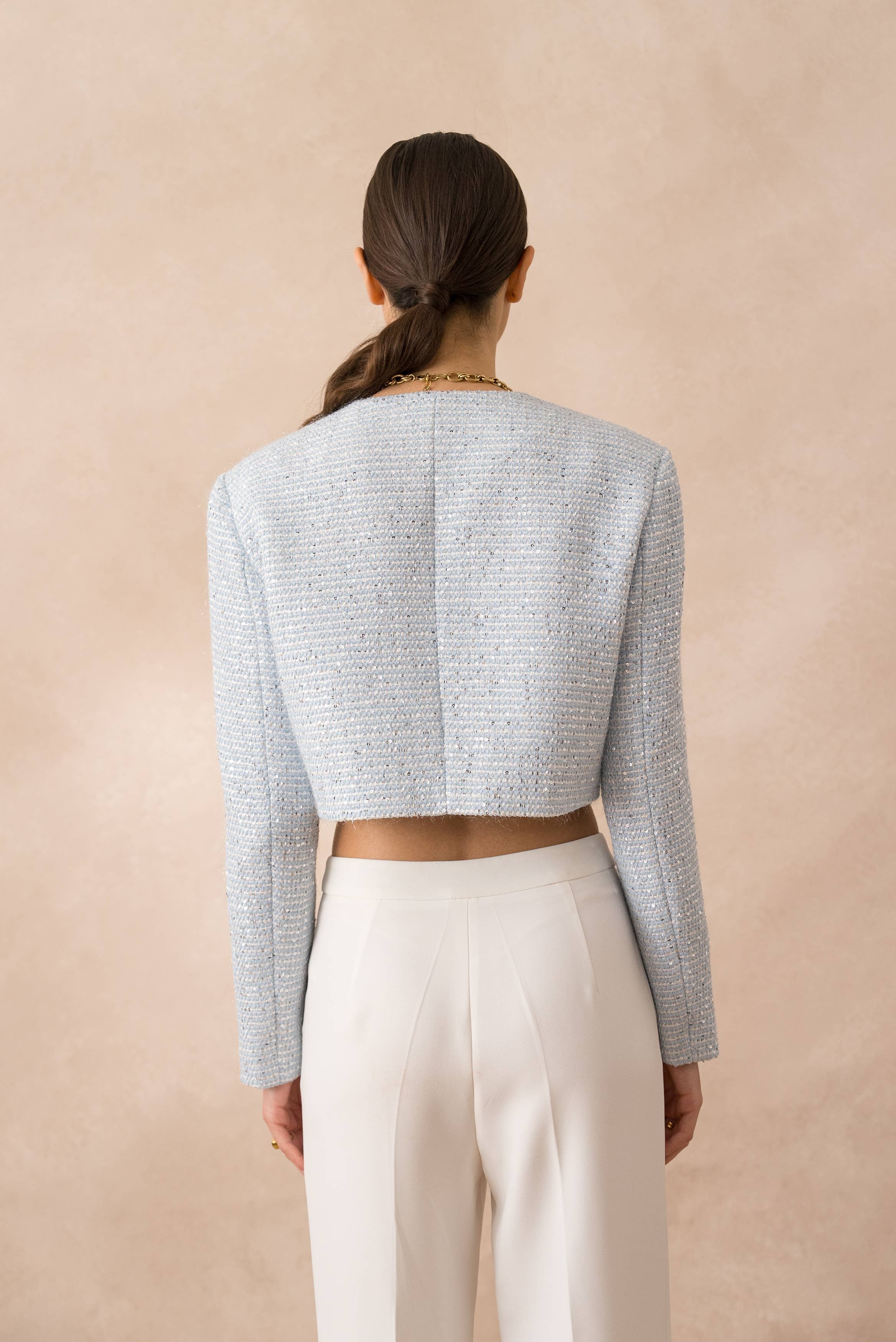 Attentif Paris – Großhandel Jacke – Damen – Kurze Tweedjacke mit Pailletten ohne Kragen13