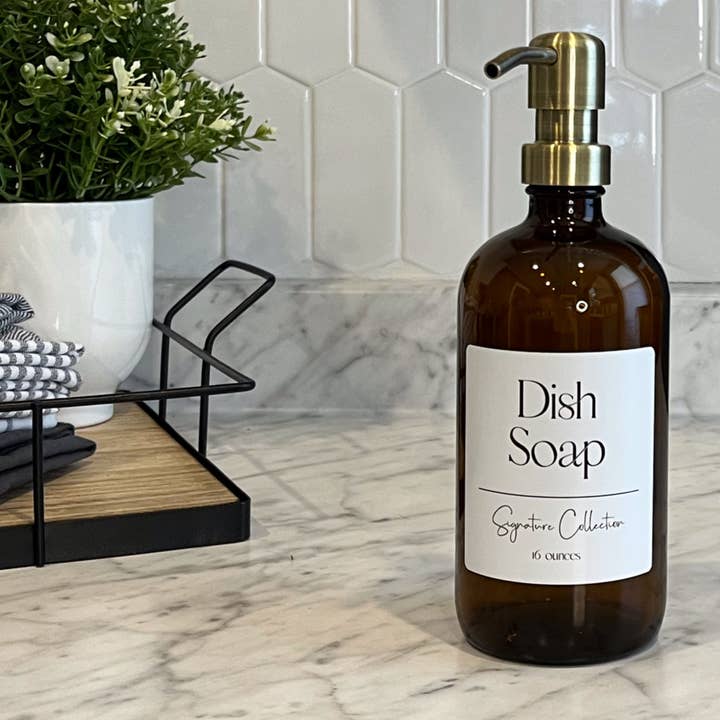 Blush Apothecary – wholesale Tvåldispenser – 16-ounce bärnsten glas tvål dispenser signatur etikett