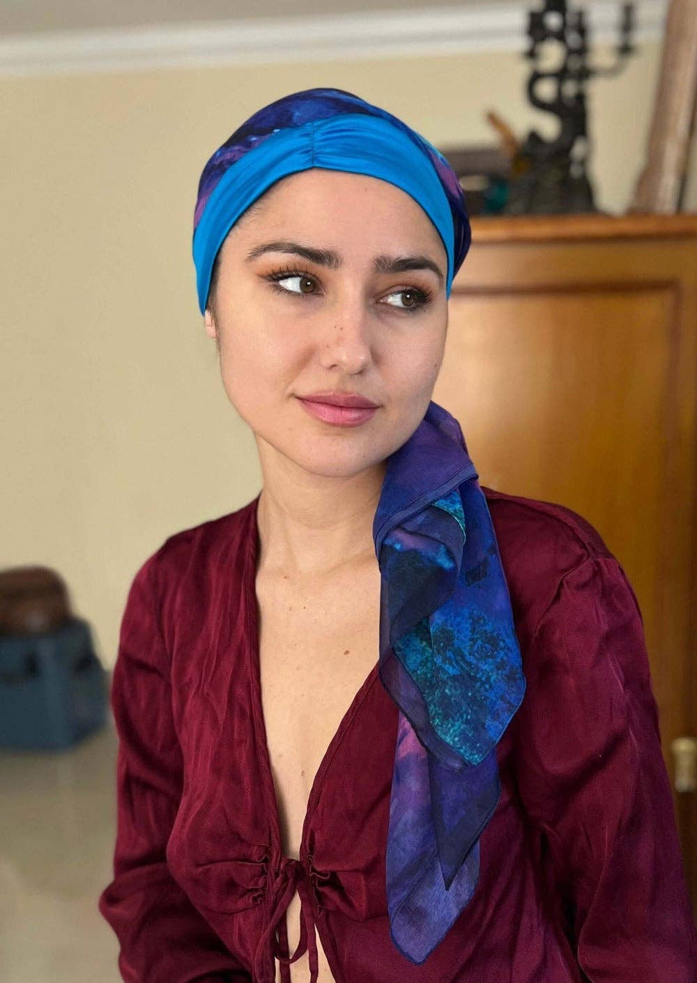 LuxCare Clothing - Wholesale Head Scarf - Women's - Fine Art Headscarf ~ Sapphire6