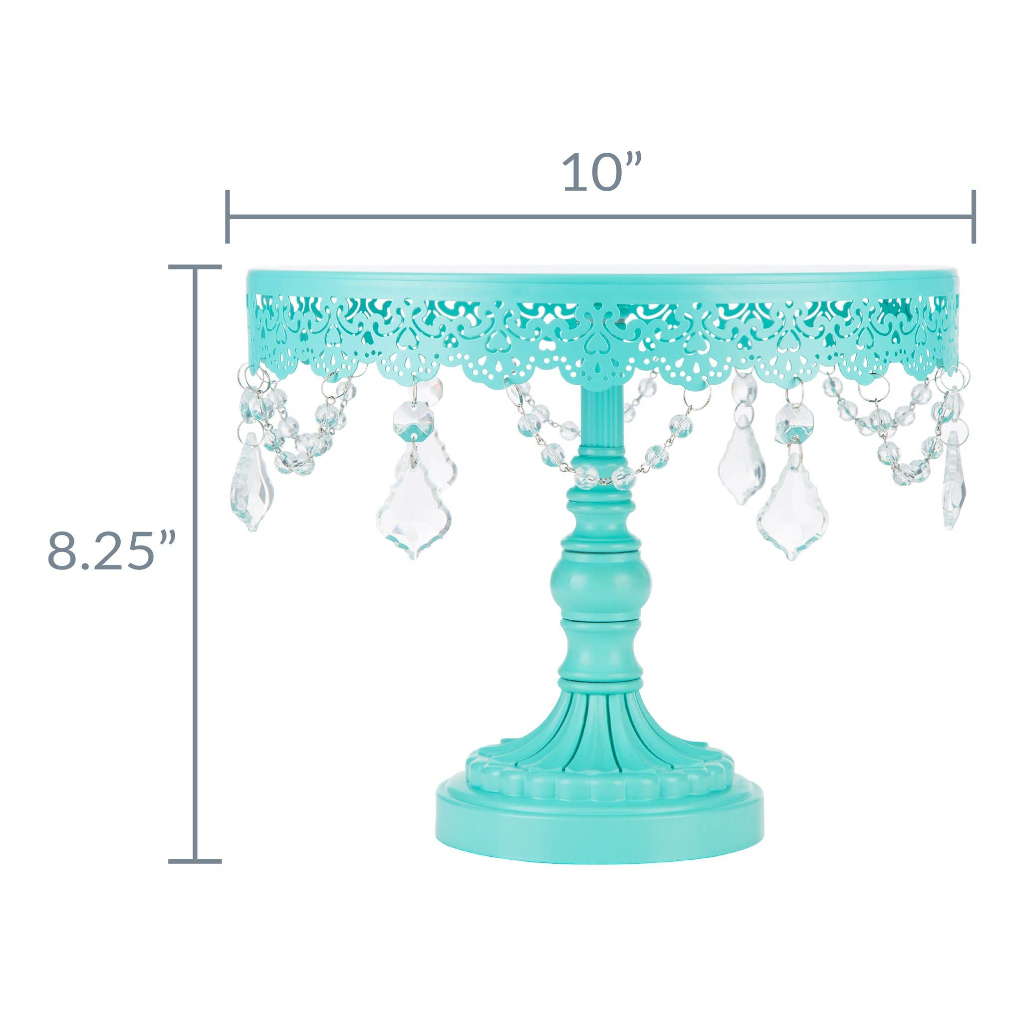 Amalfi Decor - Wholesale Cake Stand - 10 Inch Crystal-Draped Round Metal Cake Stand - Teal2