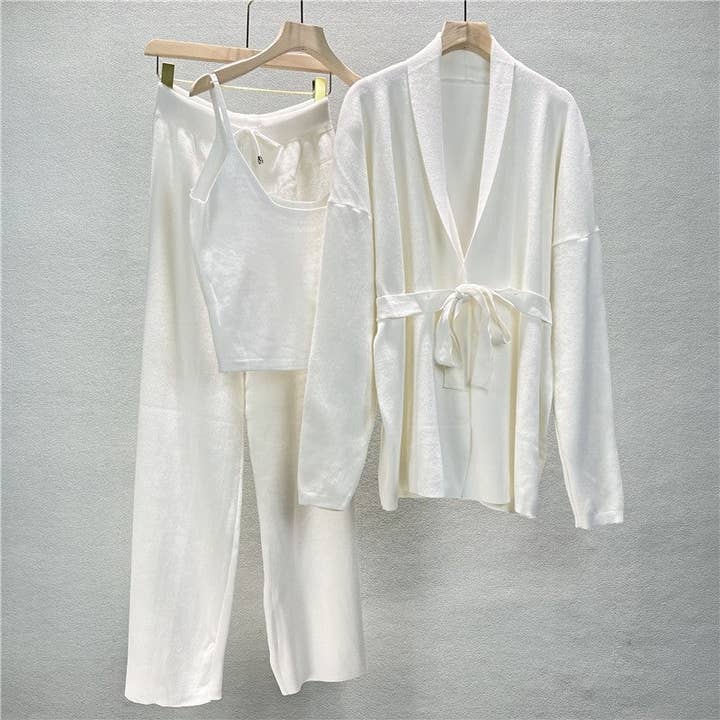 UZ Wholesale Store - Wholesale Top & Pant Set (NOT Loungewear) - Women's - Solid Color Knit Cardigan And Camisole With Long Pants Set
