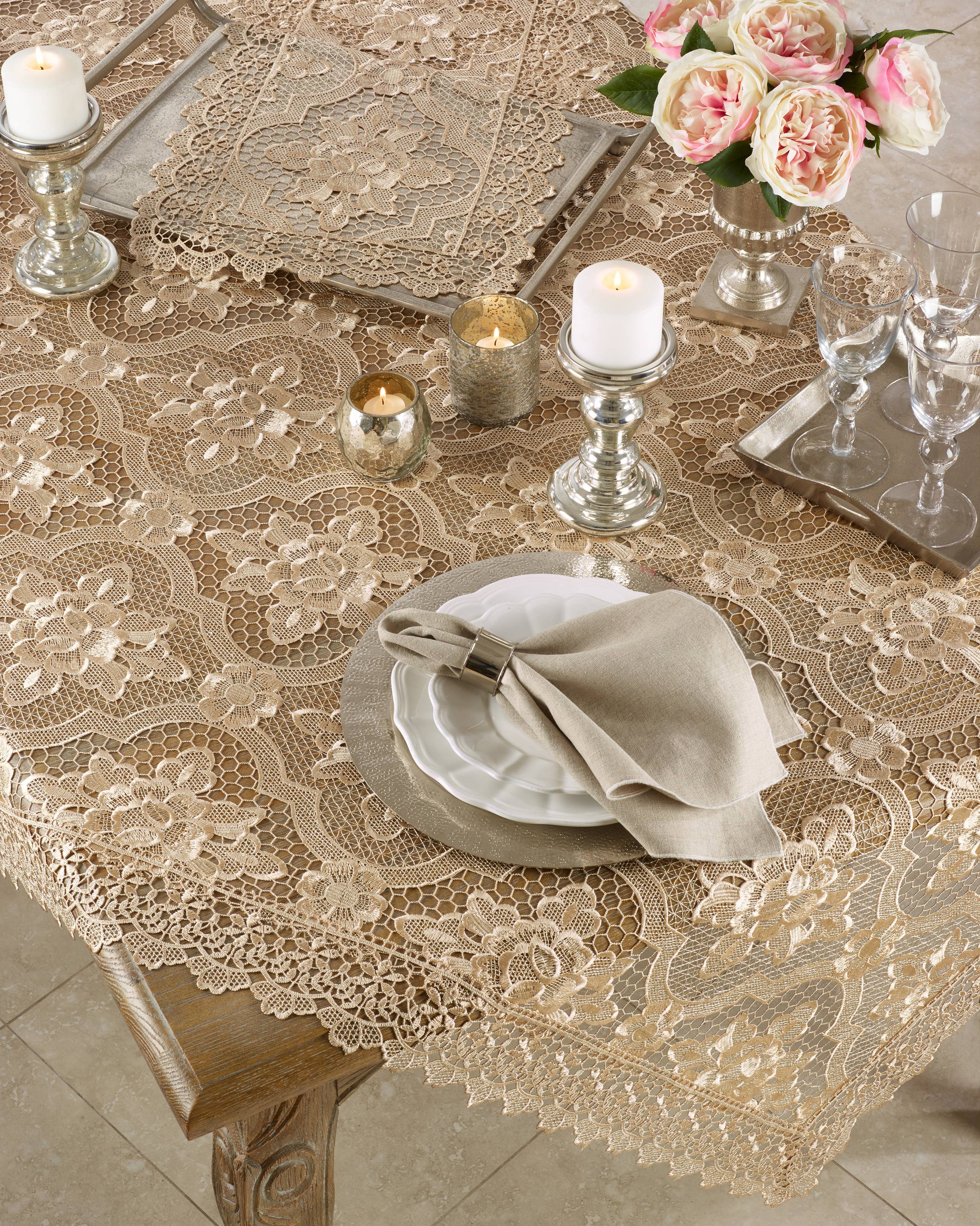 Ecru All Over Lace Tablecloth for wholesale on Faire1