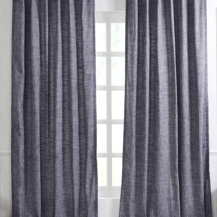 Classic Textured Linen Curtain, Navy for wholesale by India's Heritage