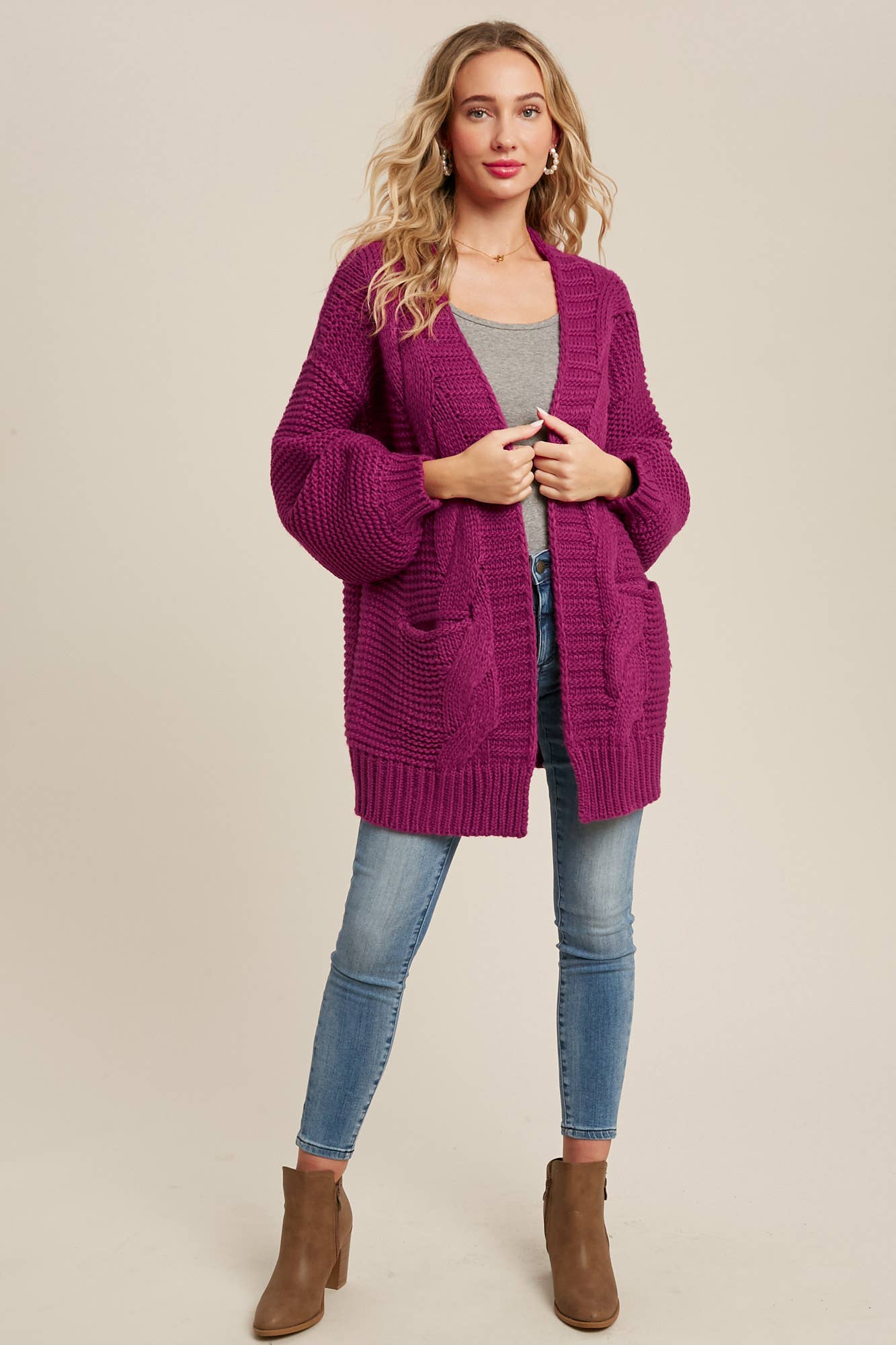 Bluivy - Vente Cardigan – femme - CARDIGAN À MANCHE LANTERNE À CÂBLE22