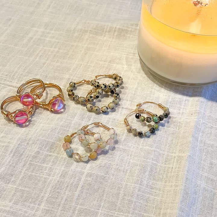 WellthyMama.Co - Wholesale Band/Stacked Ring - Dalmatian Jasper Wire Wrap Ring2