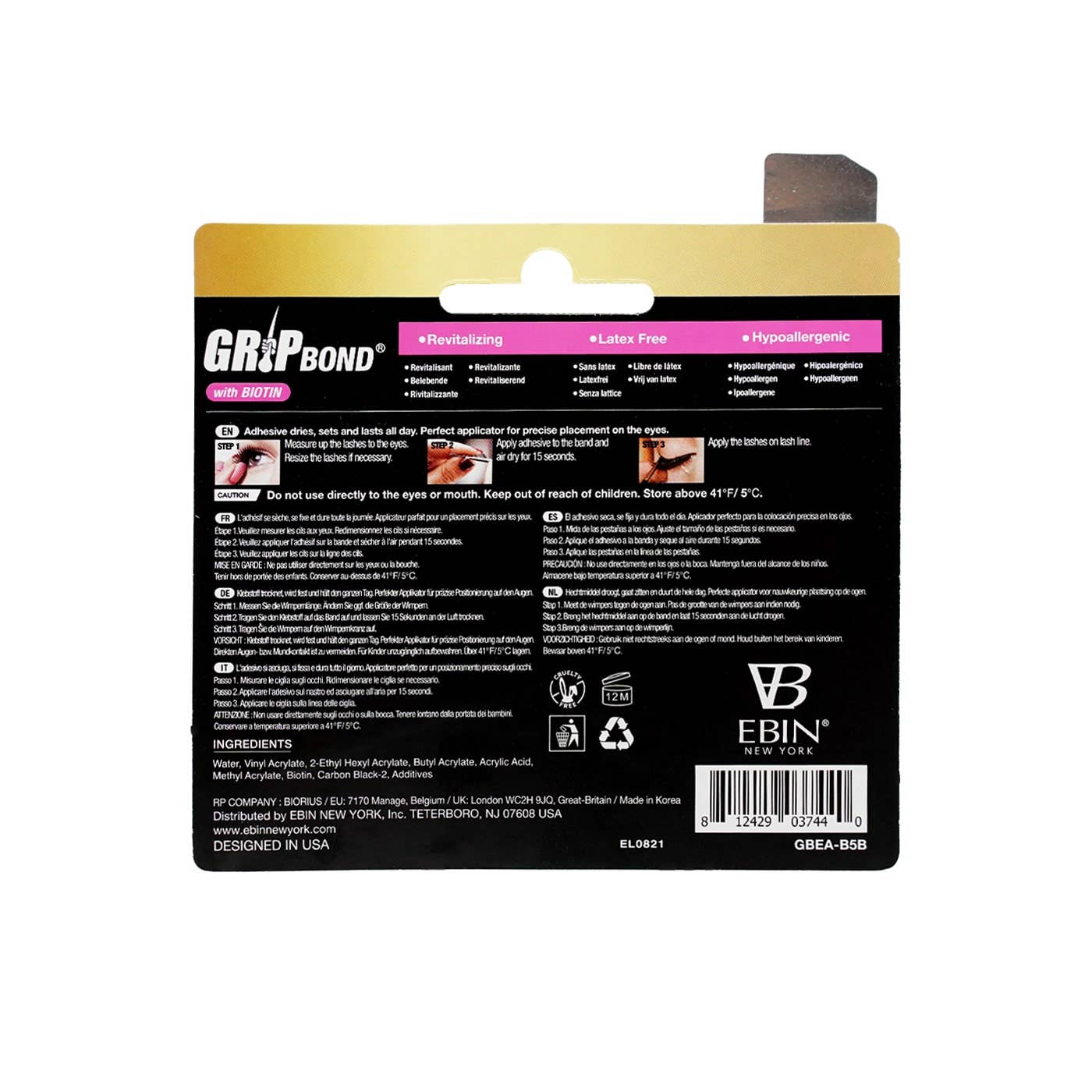 EBIN NEW YORK - Wholesale Fake Lash Applicator - GRIP BOND LASH ADHESIVE with BIOTIN - BLACK / BRUSH6