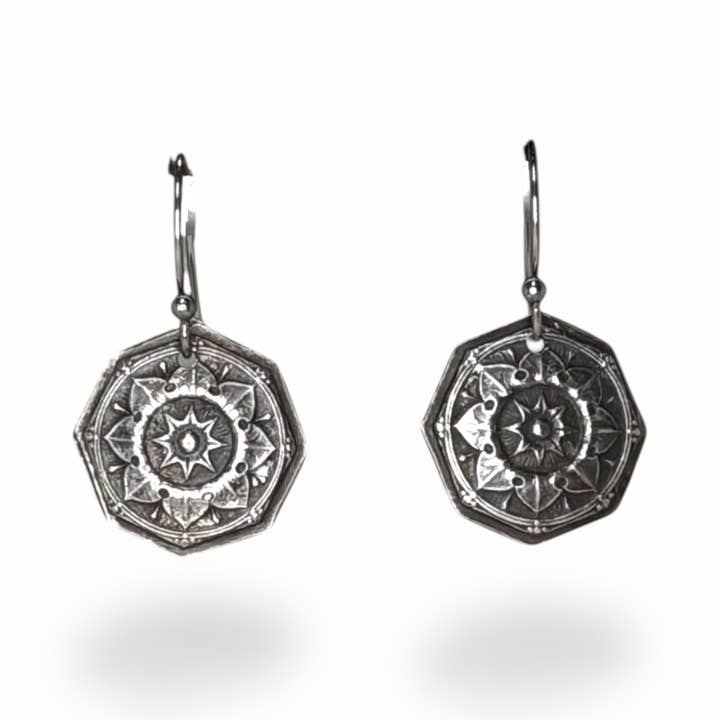 Compass Rose Earrings - Heritage Impression Series for wholesale by Silver Borders