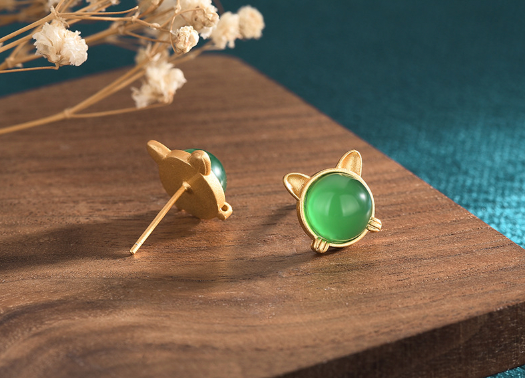 Bright MacMing – wholesale Stud/post earrings – Little Jade Kitty Earrings1