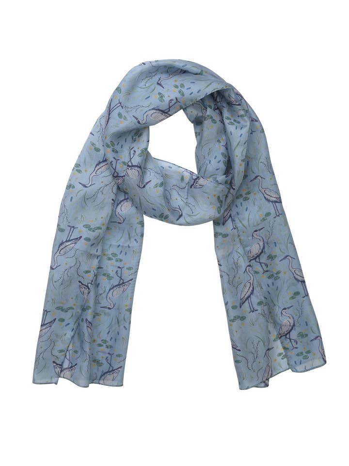 Trykt Silk Tørklæde - Hejre Lys Blå for engroshandel hos Quintessential