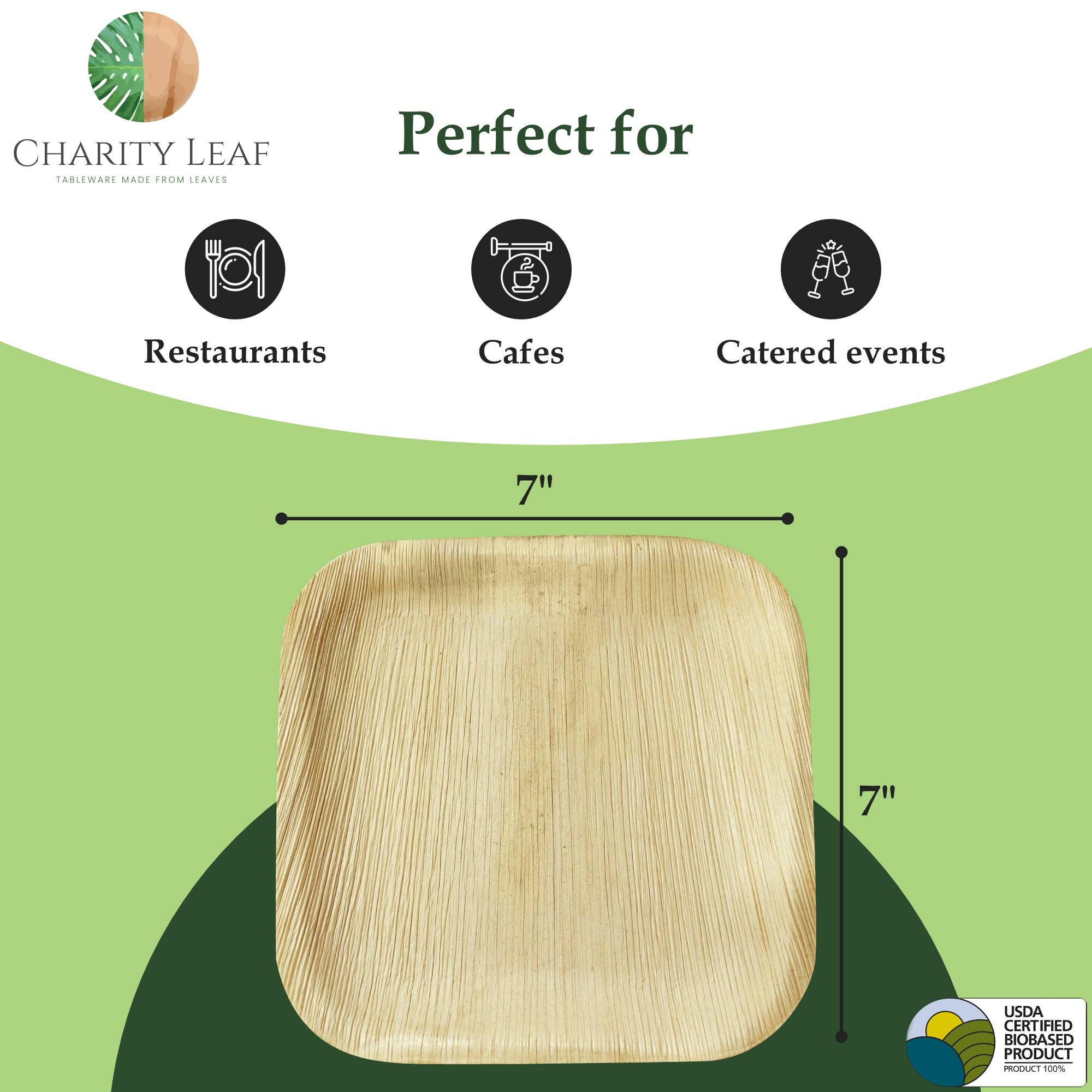 Charity Leaf – Großhandel Einwegteller – Palmblatt quadratischer Teller – 18 cm – Packung mit 50 Tellern3