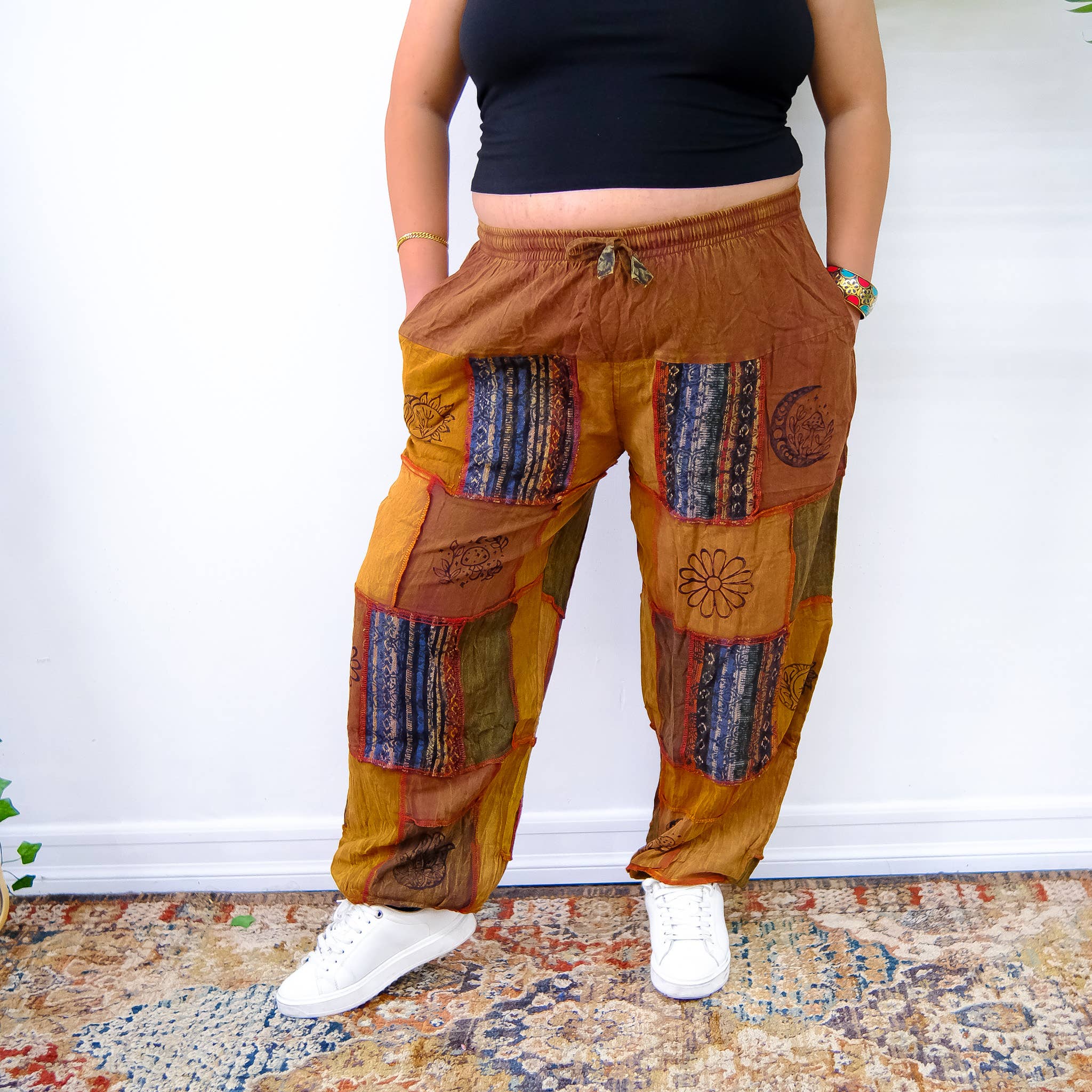 Karma Nepal Crafts – wholesale Pants – Women's – Earth tone Patchwork Tapered Joggers Pant2
