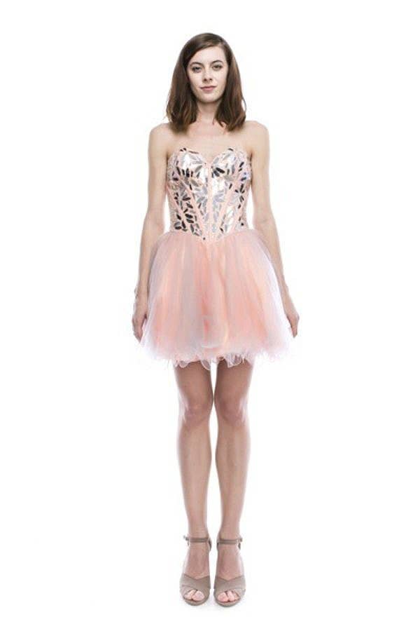 Chicas – Großhandel Kleid – Damen – Kurzes Satinkleid mit Spiegelakzenten C67256