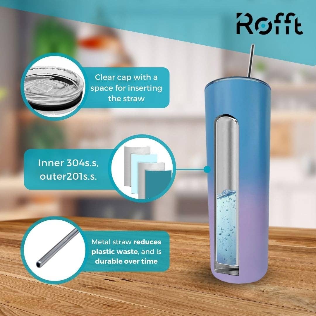 ROFFT USA LLC - Wholesale Insulated Mug/Tumbler - Insulated Stainless Steel Tumbler with Lid and Straw, 22oz, Double Wall, Gradient Colors10