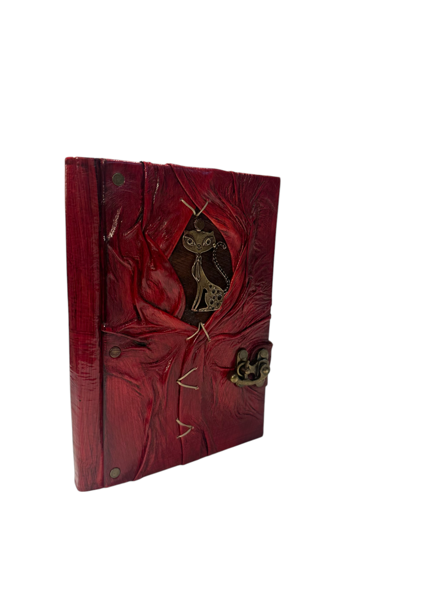 CRETE TRADING INC - Wholesale Journal/Diary - Handmade Leather Journal Belt Strap Cat Red1