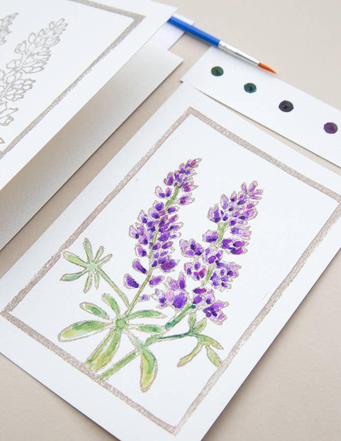 Ashes & Arbor - Wholesale DIY Craft Kit - 5x7 Lupine Watercolor Art Card Kit4