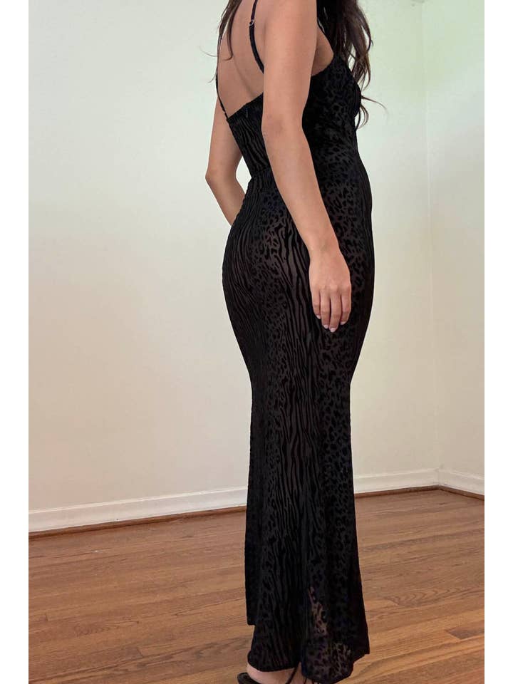 Black Burnout Velvet Corset Maxi for wholesale on Faire