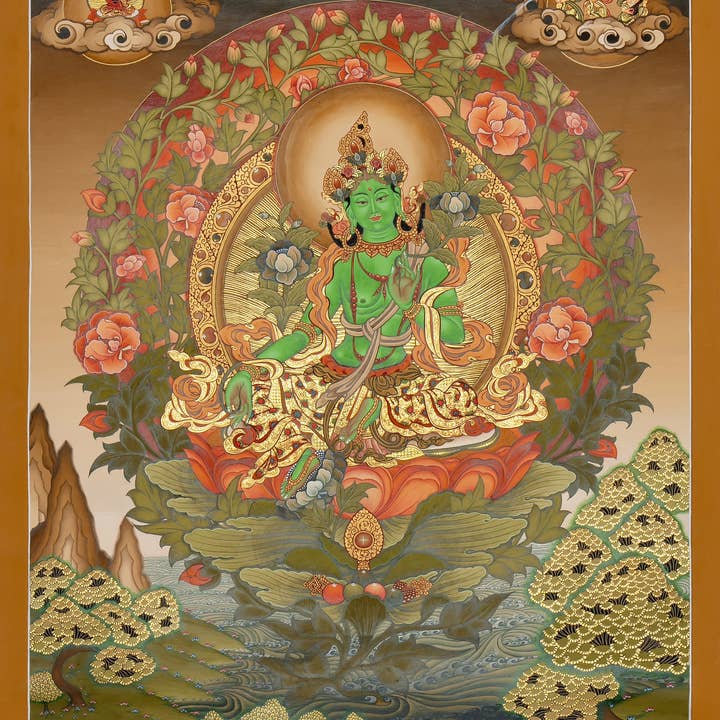 Handmade Green Tara Thangka – A Symbol of Compassion for wholesale by Boudha Stupa Thanka Centre