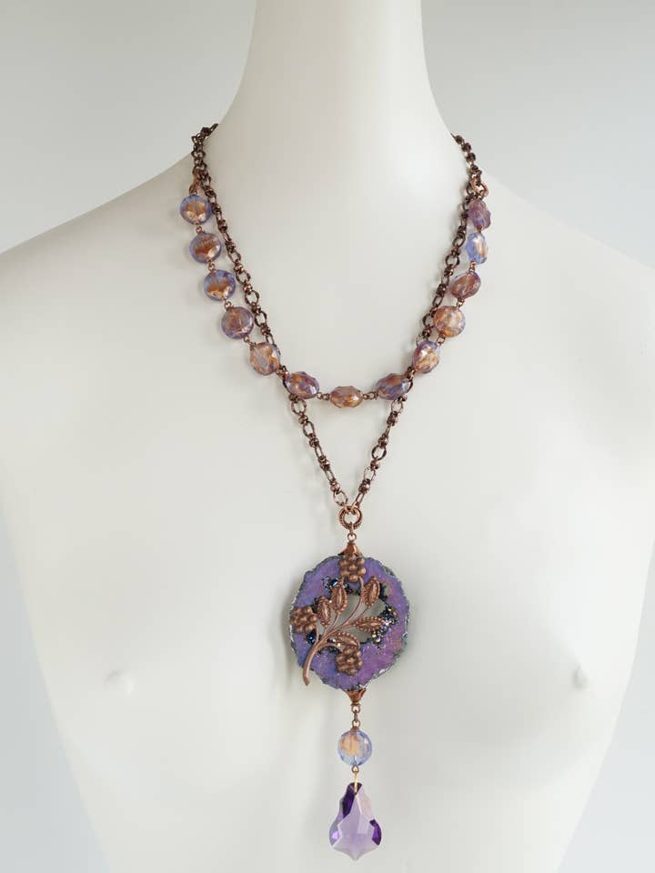 Handmade Jewelry-Druzy, Crystal & Vintage Bead Necklace for wholesale by A Silk Purse