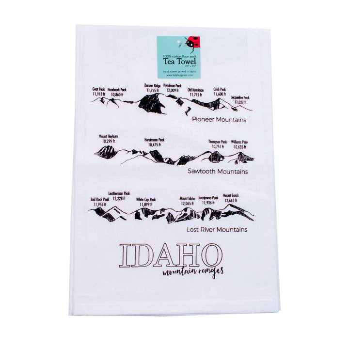 Ladybug Press - Wholesale Tea Towel - Idaho Mountain Ranges Screen Printed Tea Towel