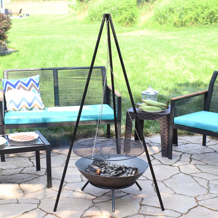 Powder-Coated Steel Fire Pit Tripod Grilling Set for Cooking for wholesale by Sunnydaze Decor