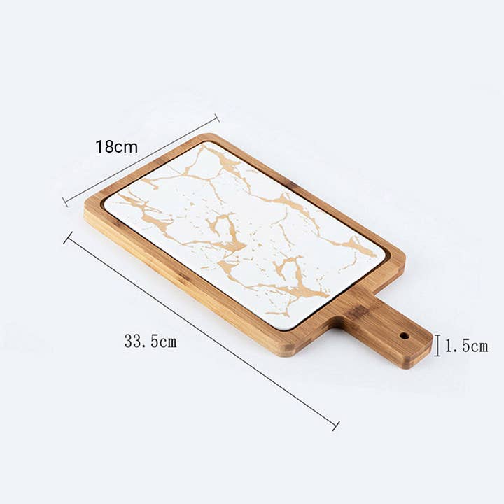 SOGA International Pty Ltd - Wholesale Serving Tray - SOGA 2X 33.5cm White Square Wooden Serving Tray Slate Steak Serving Platter Chopping Board Paddle Home Decor1