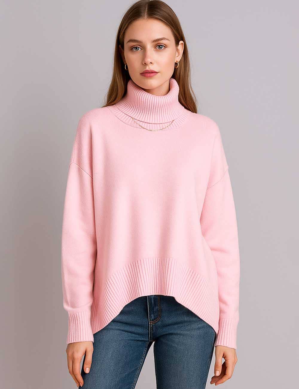 Sweetkama - Venta al por mayor Jersey de punto - Mujer - Suéter de punto para mujer con cuello alto y color sólido 560510