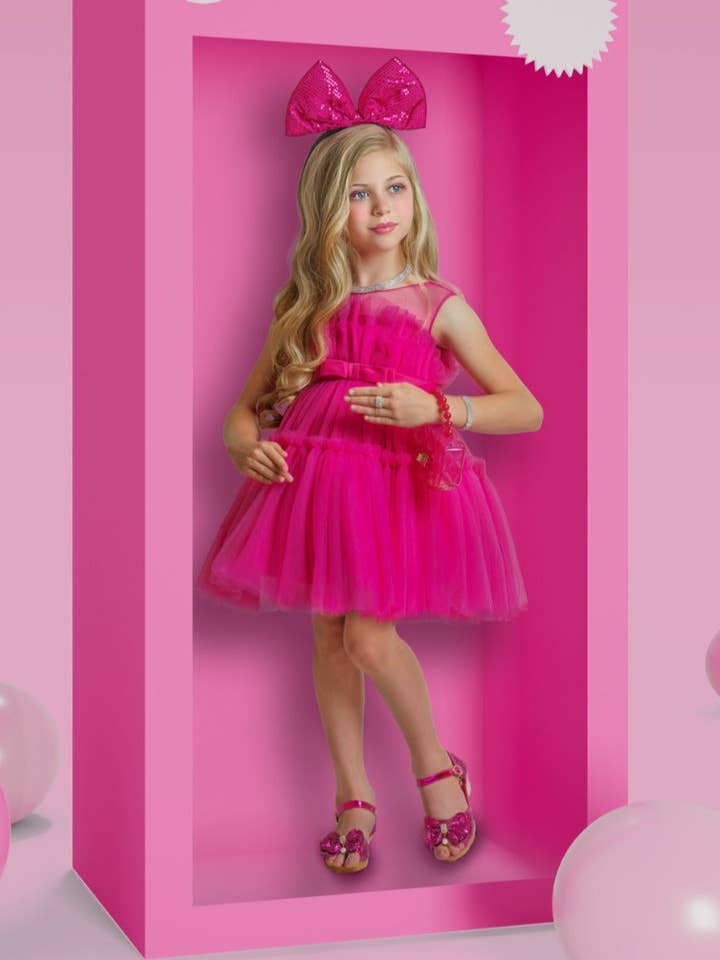 Hot Pink Girls Life-Size Barbiecore Girl Tulle Dress Costume for wholesale on Faire