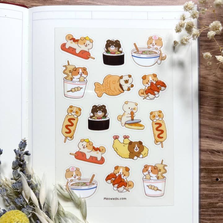 Meowashi Studio - Wholesale Sticker - Dog and Korean Street Food Clear Sticker Sheet1