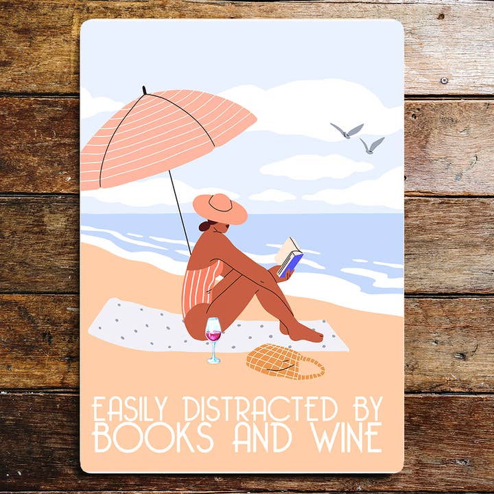 Metallschild „Books Wine Beach Lifestyle Art“ für den Großhandel von The British Metal Signs Company
