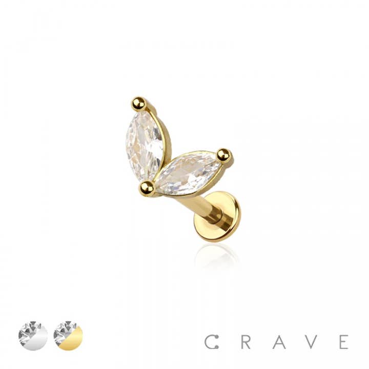 LABRET IN ACCIAIO CHIRURGICO 316L CON DOPPIA PUNTA IN ZIRCONIA CUBICA per la vendita all'ingrosso da parte di CRAVE
