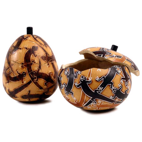 Gourd Box - Lizard Carving 5" Container for wholesale by Sanyork Fair Trade