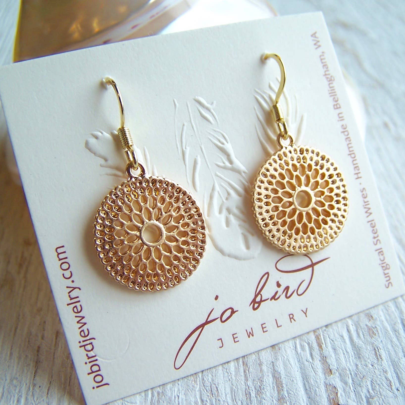 Jo Bird Jewelry - Wholesale Dangle Earrings - Brushed Gold Dahlias1