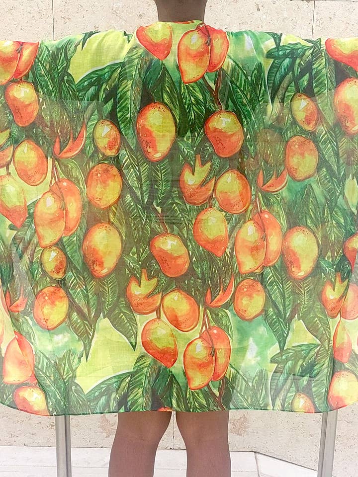 Ebonaiti - Wholesale Swim Cover Up - Women's - Kaftan Kimono Beach Cover Mango Island tropical watercolor2