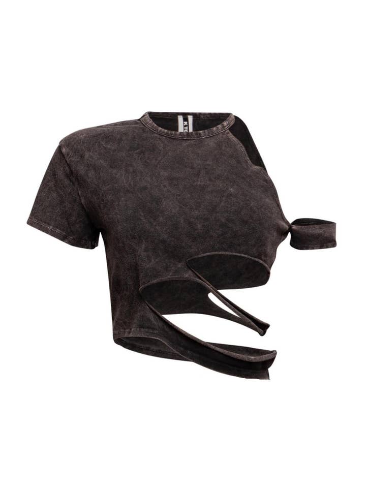 Detaljerad urklippt tvättad t-shirt för wholesale av K Too