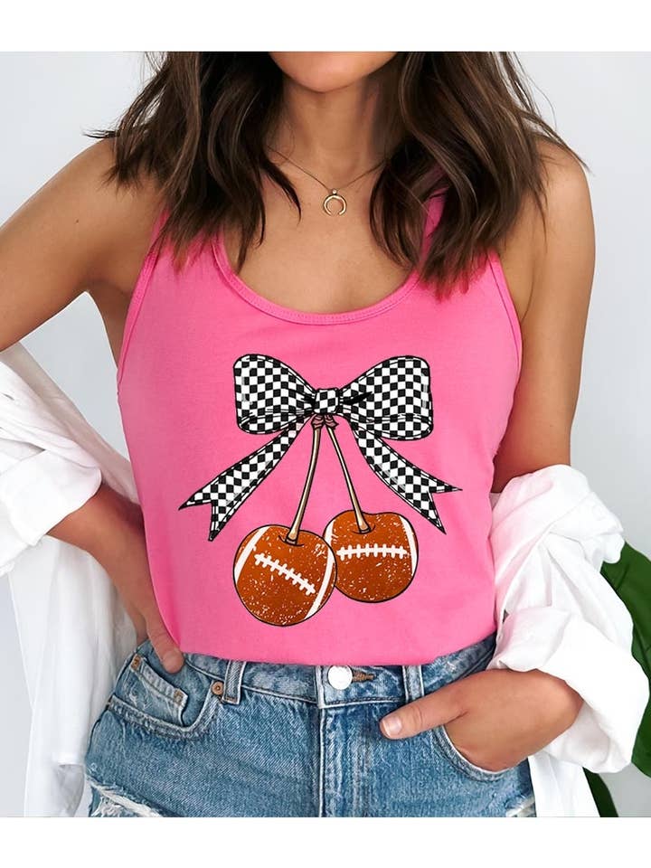 Football Cherries Graphic Racerback Tank for wholesale by Pink Irene Wholesale