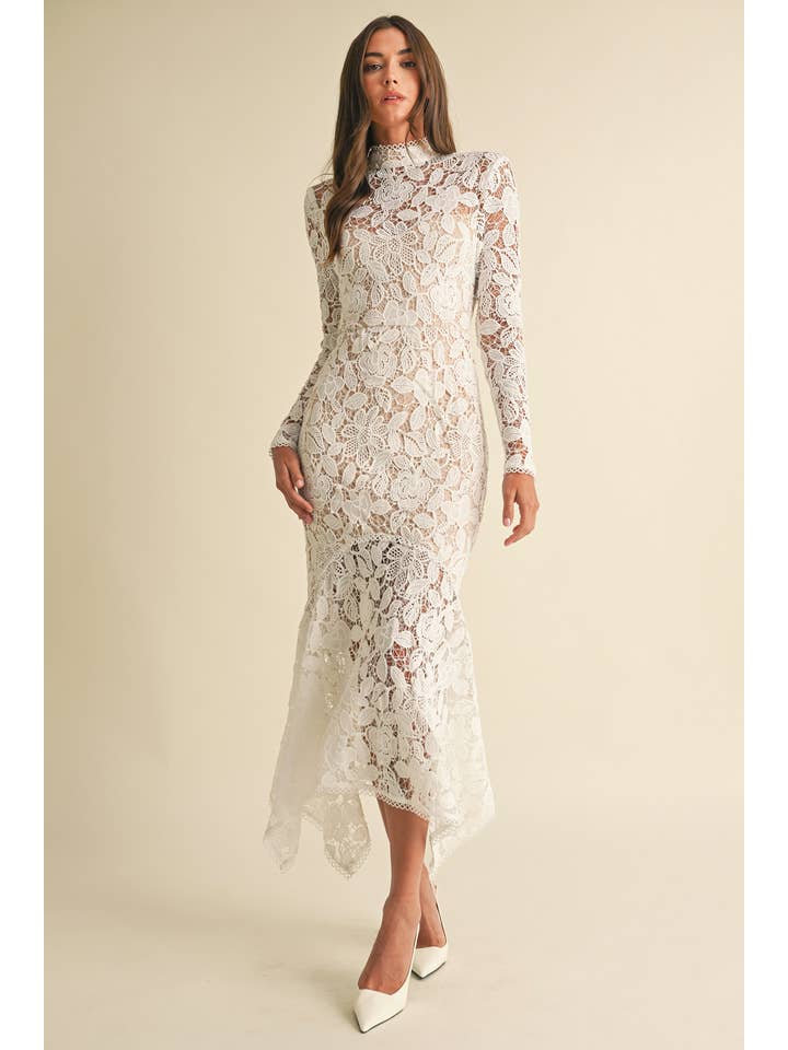 Endless Blu - Wholesale Dress - Women's - Floral Lace Mock Neck Midi Dress8