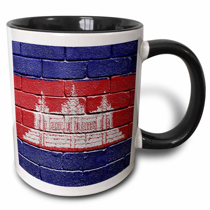 11 oz tvåfärgad svart mugg Kambodjas nationella flagga målad på för wholesale av 3dRose