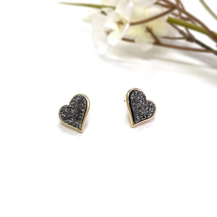 StarryNYC - Wholesale Stud/Post Earrings - Uneven Resin Heart Druzy Button Stud Earrings9