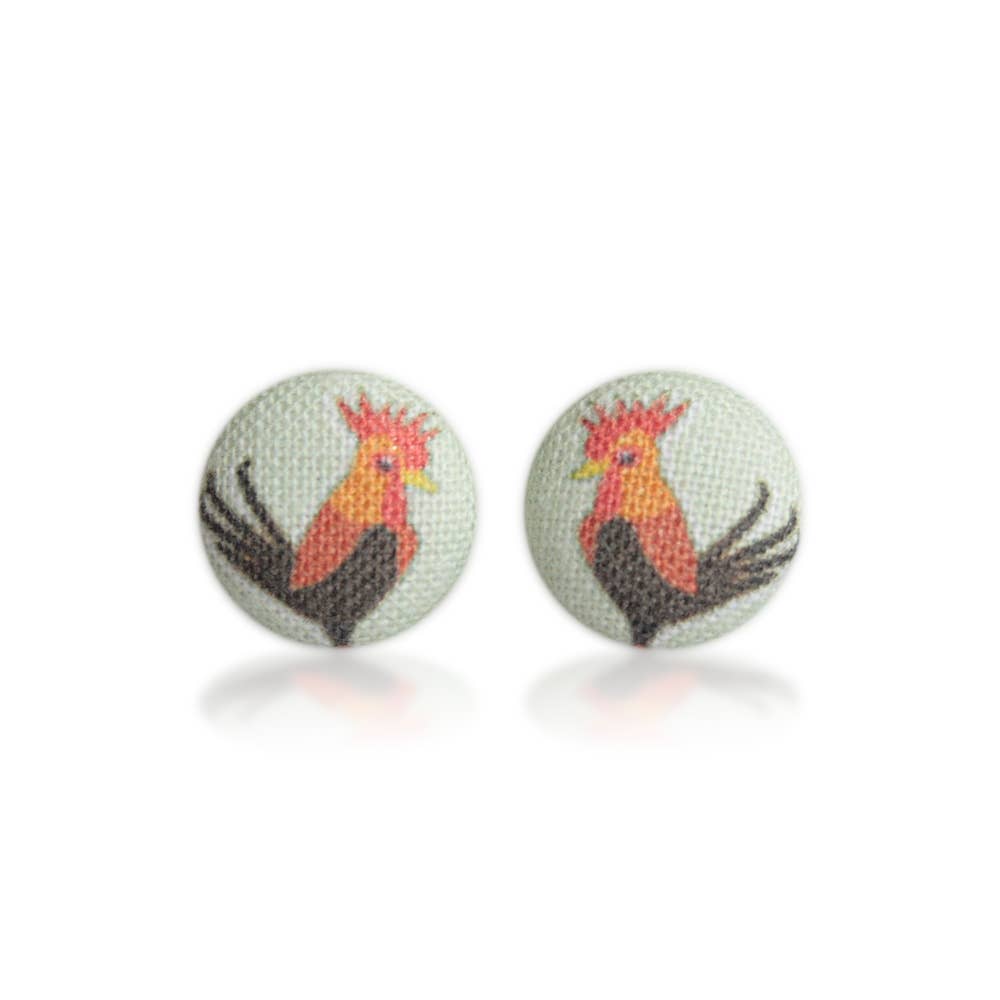 Rachel O's - Wholesale Stud/Post Earrings - Rooster Fabric Button Earrings4