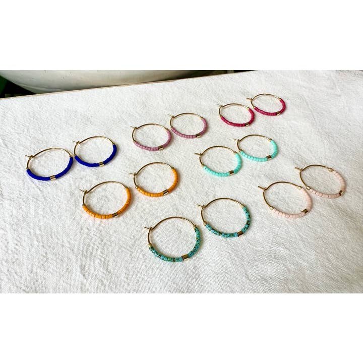 Ocean Breakup - Wholesale Hoop Earrings - Tiny Colorful Gold Bar Hoop Earrings8