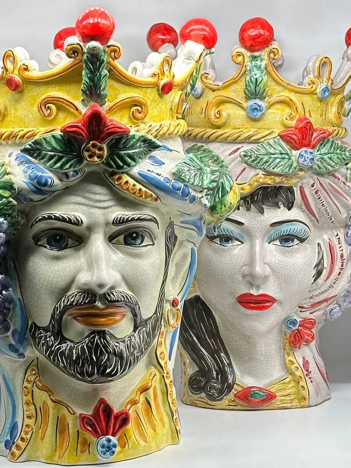 Testa di Moro Gigante Ceramica Caltagirone cm H.50 L.37 Artigianale Craquelé per la vendita all'ingrosso da parte di DD Ceramiche Siciliane