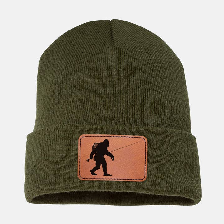 Sasquatch Fly Fishing Beanie - Bigfoot Winter Patch Hat for wholesale by Hinterland Outdoors