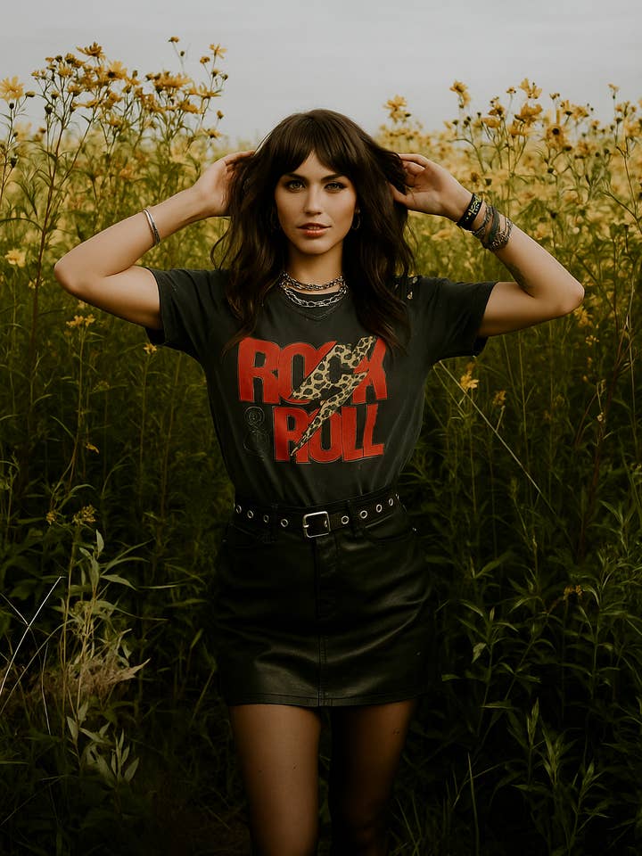 Black BC DTF ROCK N ROLL TEES, TSHIRTS, T-SHIRTS, for wholesale on Faire0