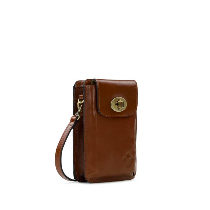 Tan Patricia Nash Felicita Phone Crossbody - Vegetable Tanned for wholesale on Faire